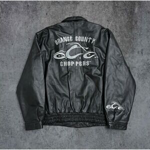 Vintage Orange County Choppers Mens 2XL Black Leather Motorcycle Jacket